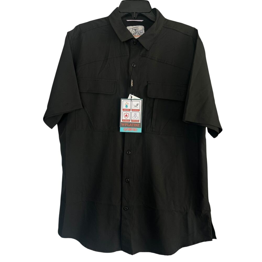 Platini Performance Men’s Black Short Sleeve Fishing Outdoor Utility Shirt L NWT
